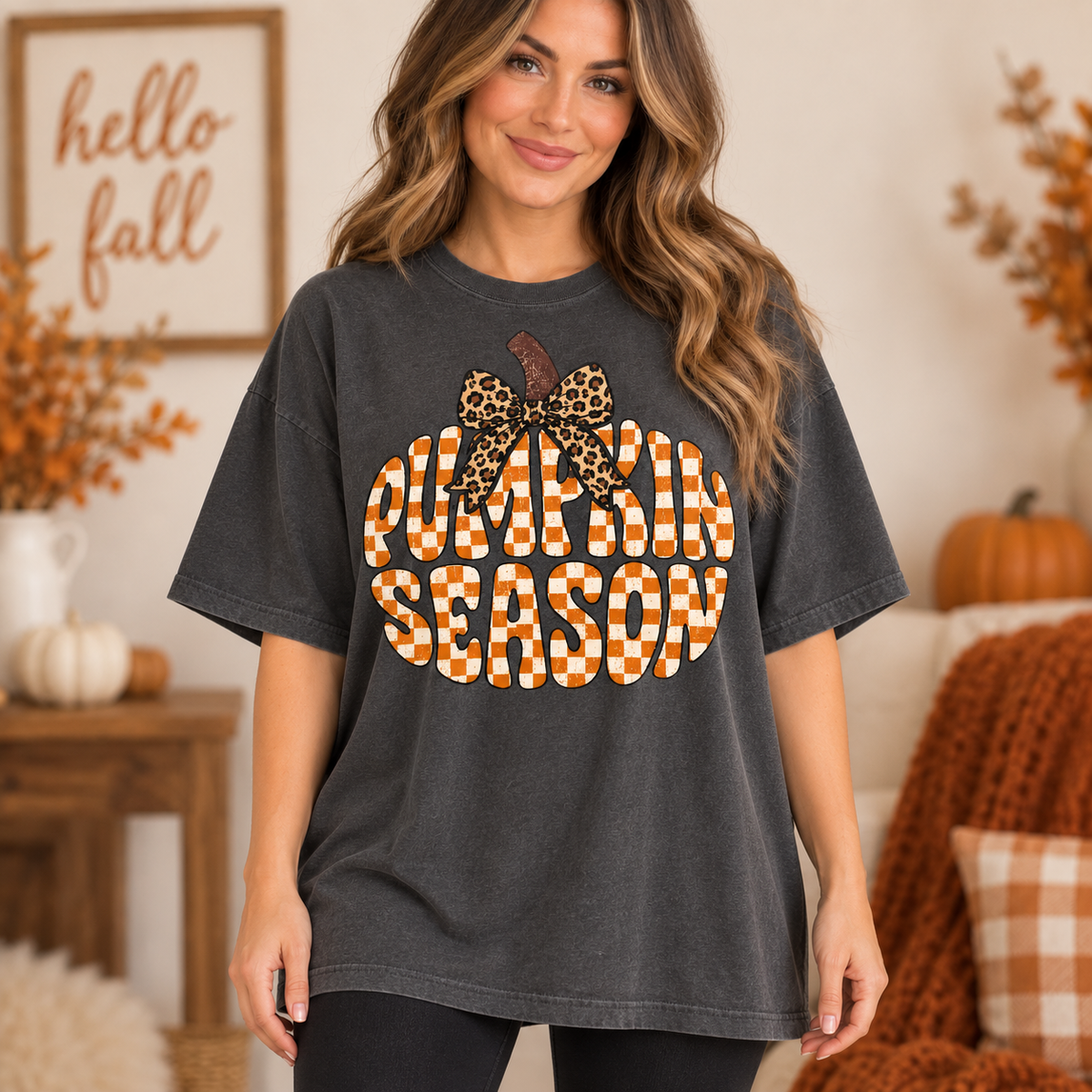 Pumpkin Season Leopard Bow Graphic Tee