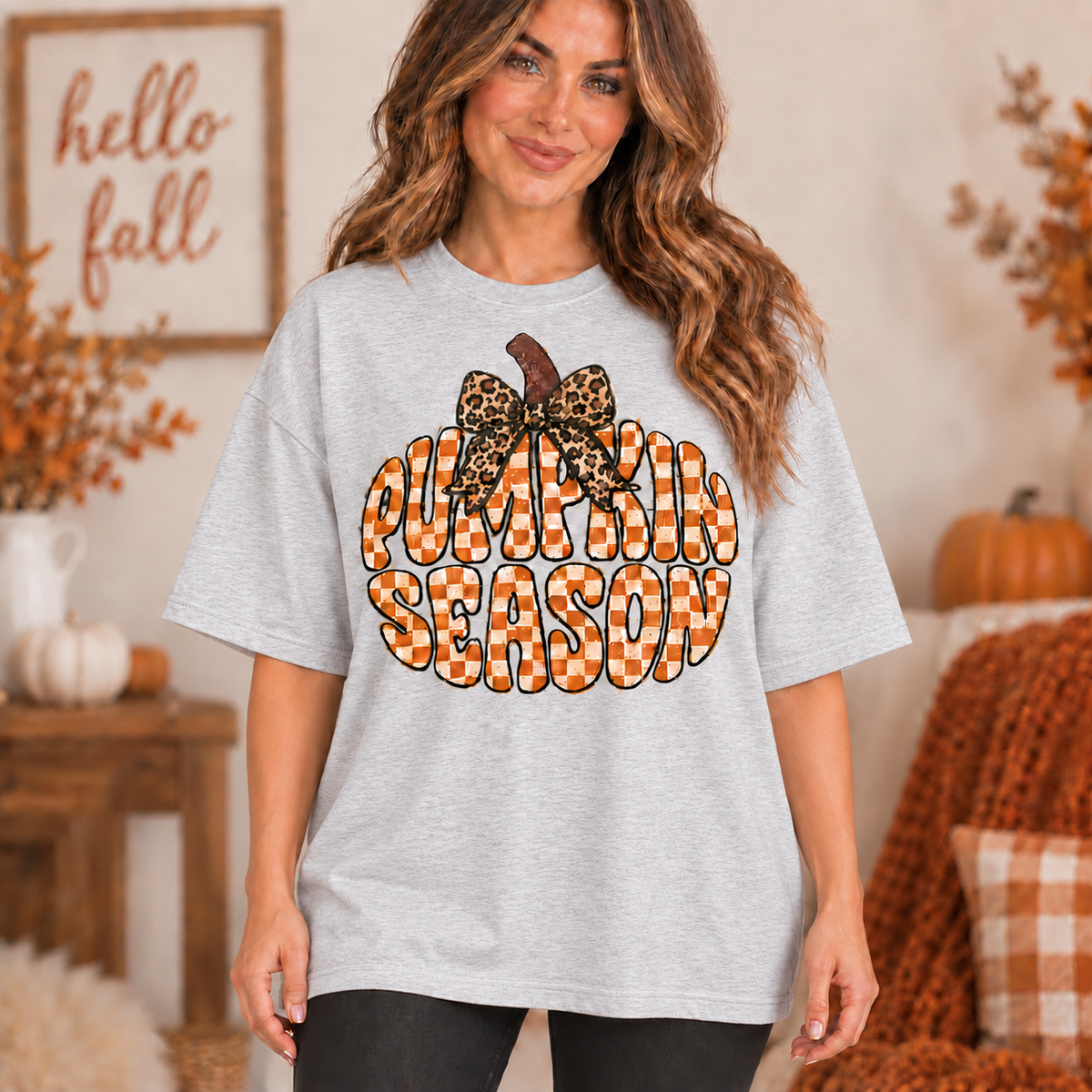 Pumpkin Season Leopard Bow Graphic Tee