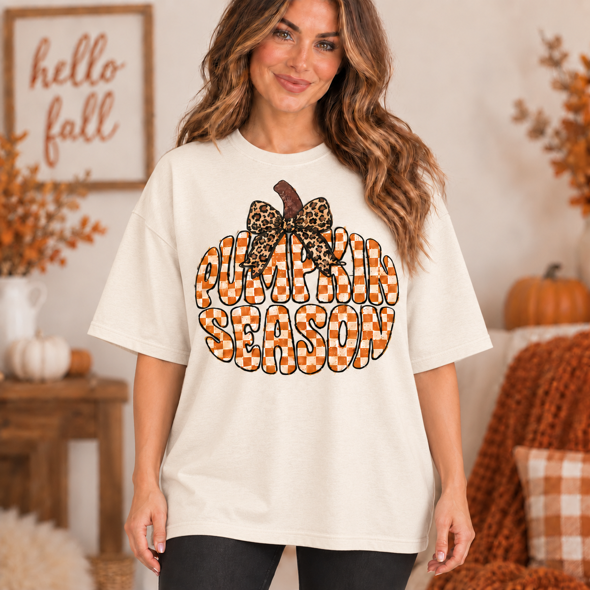 Pumpkin Season Leopard Bow Graphic Tee